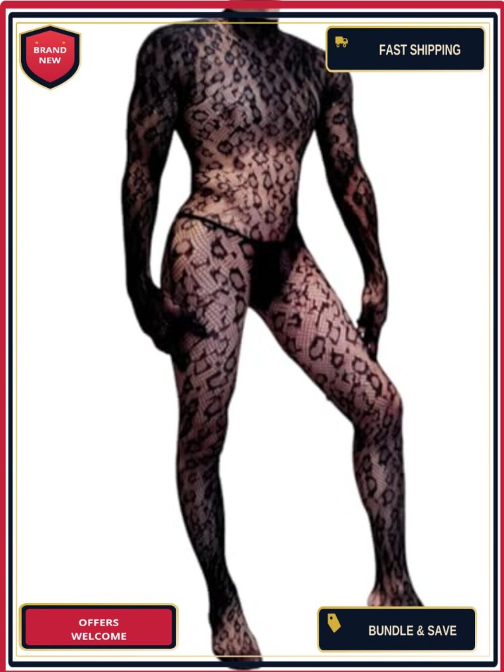 Men's Rave Outfit One Piece Lace Jumpsuit Mock Neck Backless Bodysuit